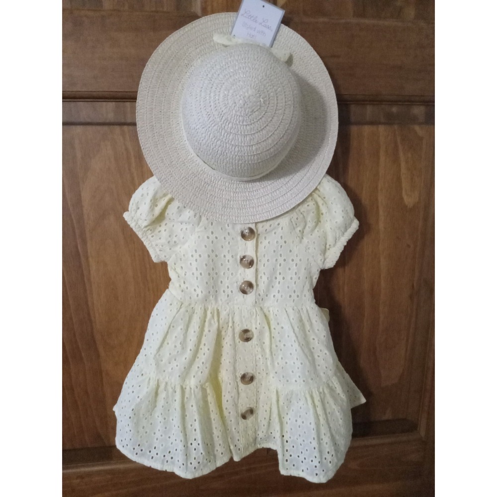 Little Lass Infant Girls Size 12 M Yellow Fall Eyelet Dress 2 Piece with Hat NWT